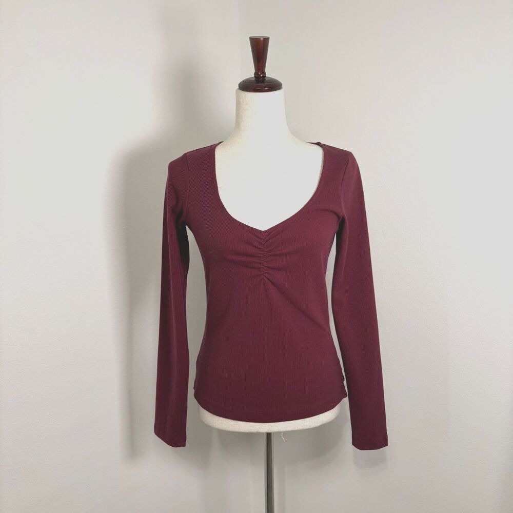 ABLE Mya Burgundy Ruched Top Sz M